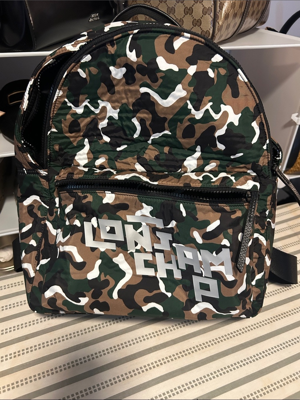 Longchamp Green Brown Black Camo Backpack